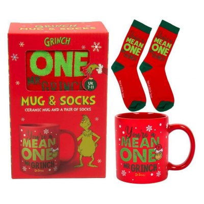 Gift Set Box Tazza The Grinch Mug 460ml + Pair of Socks calzini Fizz Creations